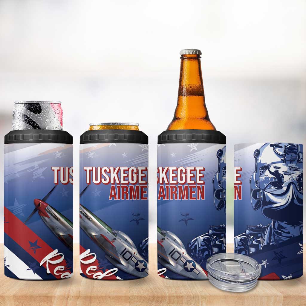 Tuskegee Airmen Red Tails 4 in 1 Can Cooler Tumbler Straighten Up and Fly Right - Blue White - Wonder Print Shop
