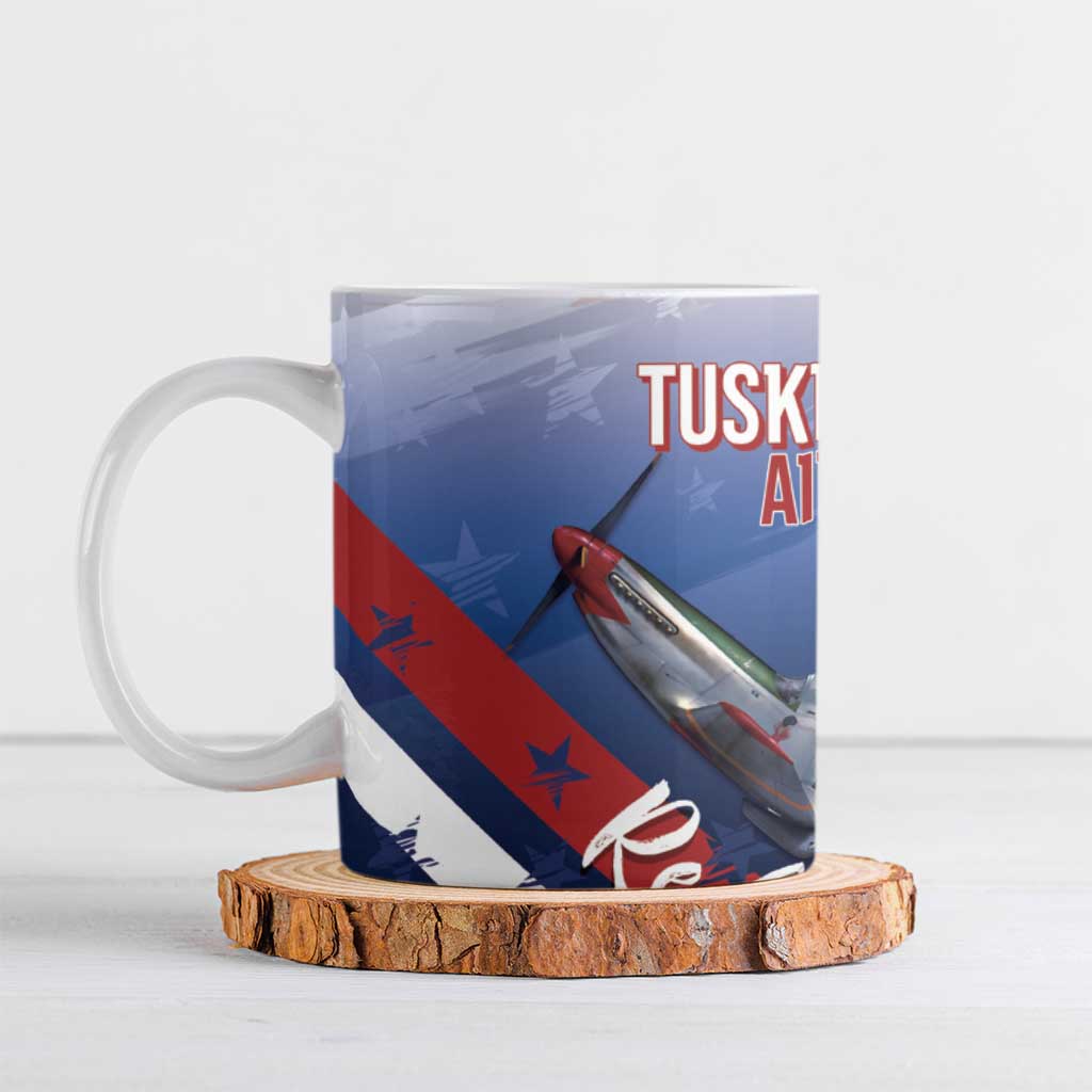 Tuskegee Airmen Red Tails Ceramic Mug Straighten Up and Fly Right - Blue White - Wonder Print Shop