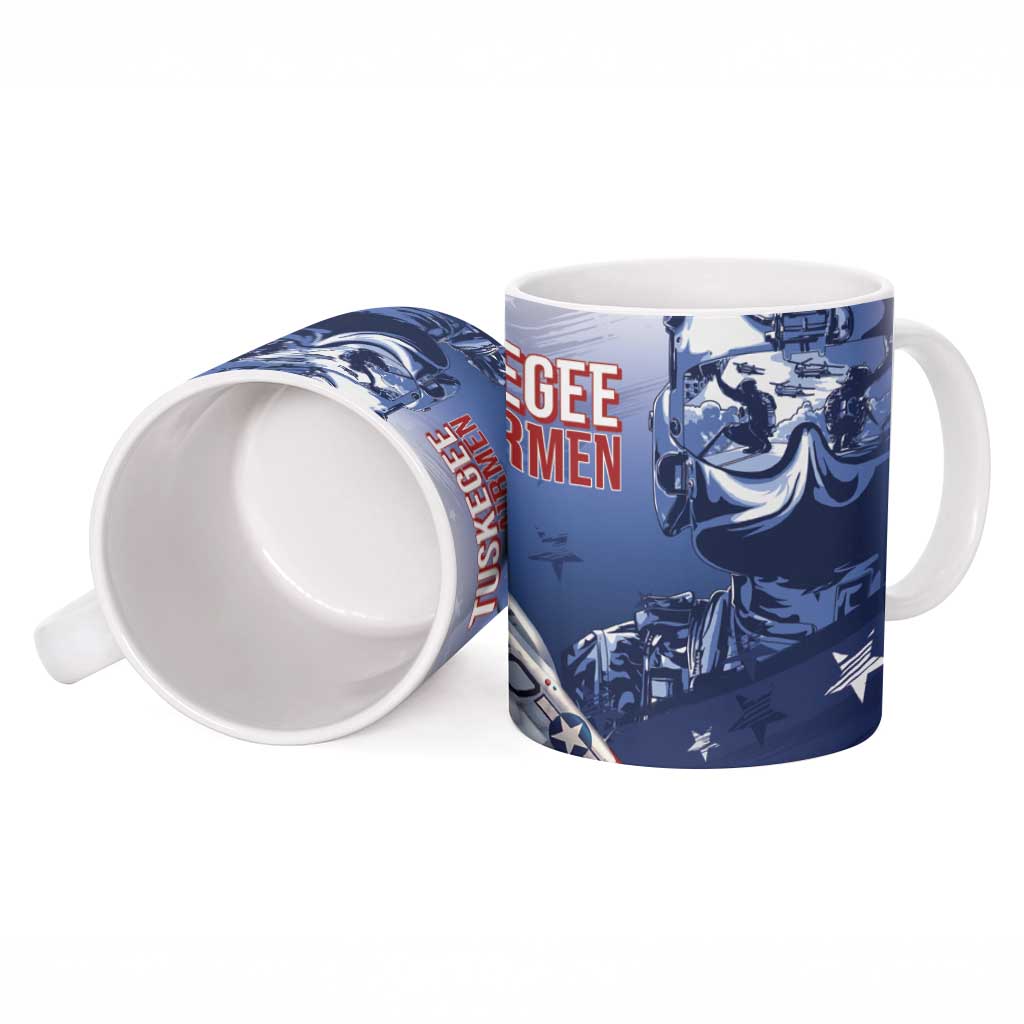 Tuskegee Airmen Red Tails Ceramic Mug Straighten Up and Fly Right - Blue White - Wonder Print Shop
