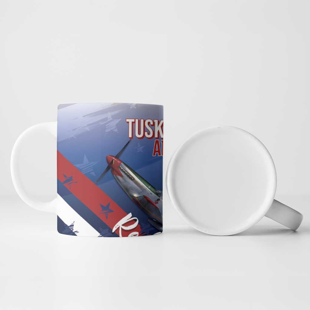 Tuskegee Airmen Red Tails Ceramic Mug Straighten Up and Fly Right - Blue White - Wonder Print Shop