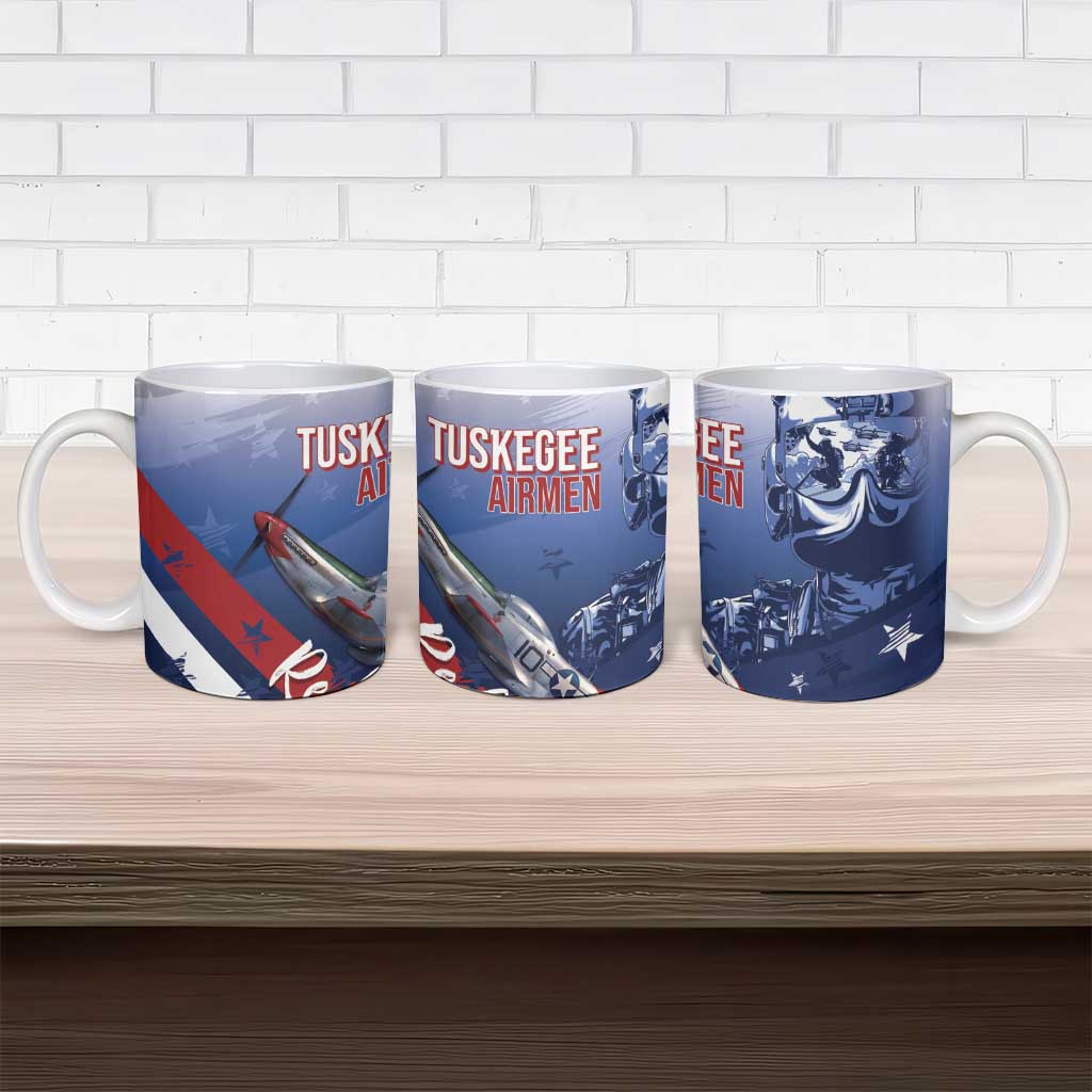 Tuskegee Airmen Red Tails Ceramic Mug Straighten Up and Fly Right - Blue White - Wonder Print Shop