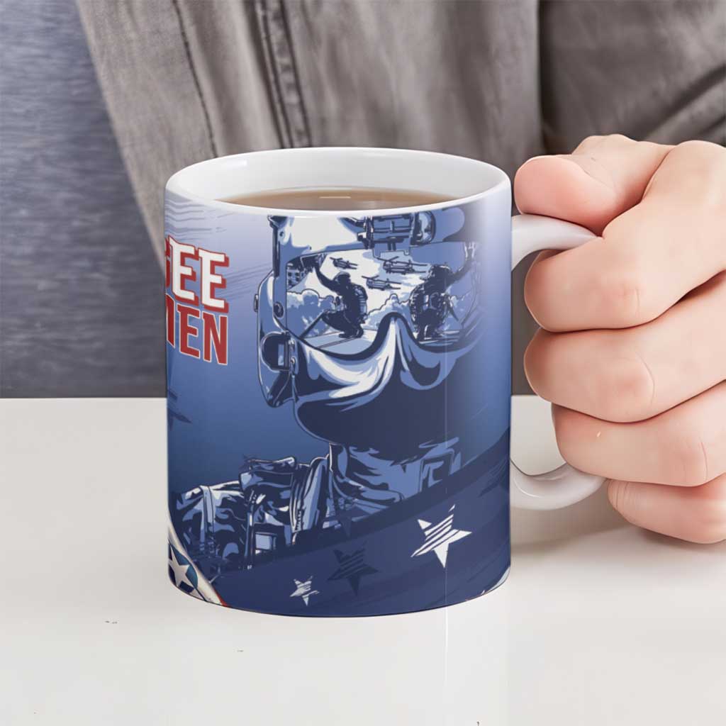 Tuskegee Airmen Red Tails Ceramic Mug Straighten Up and Fly Right - Blue White - Wonder Print Shop