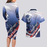 Tuskegee Airmen Red Tails Couples Matching Long Sleeve Bodycon Dress and Hawaiian Shirt Straighten Up and Fly Right - Blue White - Wonder Print Shop