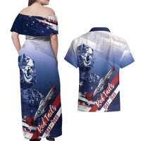 Tuskegee Airmen Red Tails Couples Matching Off Shoulder Maxi Dress and Hawaiian Shirt Straighten Up and Fly Right - Blue White - Wonder Print Shop