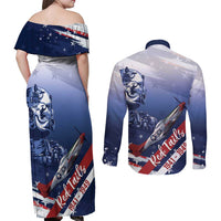 Tuskegee Airmen Red Tails Couples Matching Off Shoulder Maxi Dress and Long Sleeve Button Shirt Straighten Up and Fly Right - Blue White - Wonder Print Shop