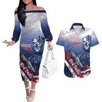 Tuskegee Airmen Red Tails Couples Matching Off The Shoulder Long Sleeve Dress and Hawaiian Shirt Straighten Up and Fly Right - Blue White - Wonder Print Shop