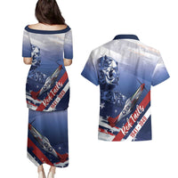 Tuskegee Airmen Red Tails Couples Matching Puletasi and Hawaiian Shirt Straighten Up and Fly Right - Blue White - Wonder Print Shop