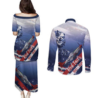 Tuskegee Airmen Red Tails Couples Matching Puletasi and Long Sleeve Button Shirt Straighten Up and Fly Right - Blue White - Wonder Print Shop