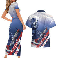 Tuskegee Airmen Red Tails Couples Matching Short Sleeve Bodycon Dress and Hawaiian Shirt Straighten Up and Fly Right - Blue White - Wonder Print Shop