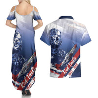 Tuskegee Airmen Red Tails Couples Matching Summer Maxi Dress and Hawaiian Shirt Straighten Up and Fly Right - Blue White - Wonder Print Shop