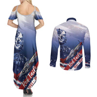 Tuskegee Airmen Red Tails Couples Matching Summer Maxi Dress and Long Sleeve Button Shirt Straighten Up and Fly Right - Blue White - Wonder Print Shop