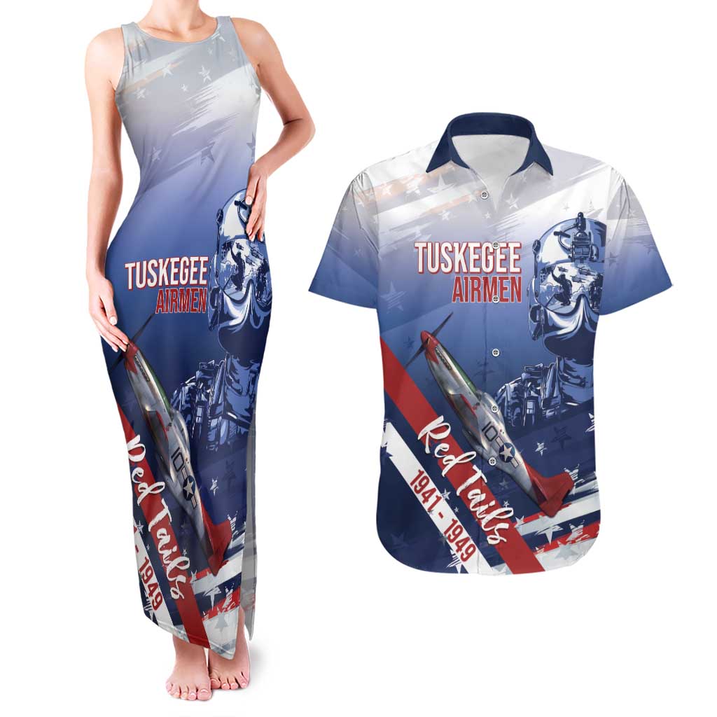 Tuskegee Airmen Red Tails Couples Matching Tank Maxi Dress and Hawaiian Shirt Straighten Up and Fly Right - Blue White - Wonder Print Shop