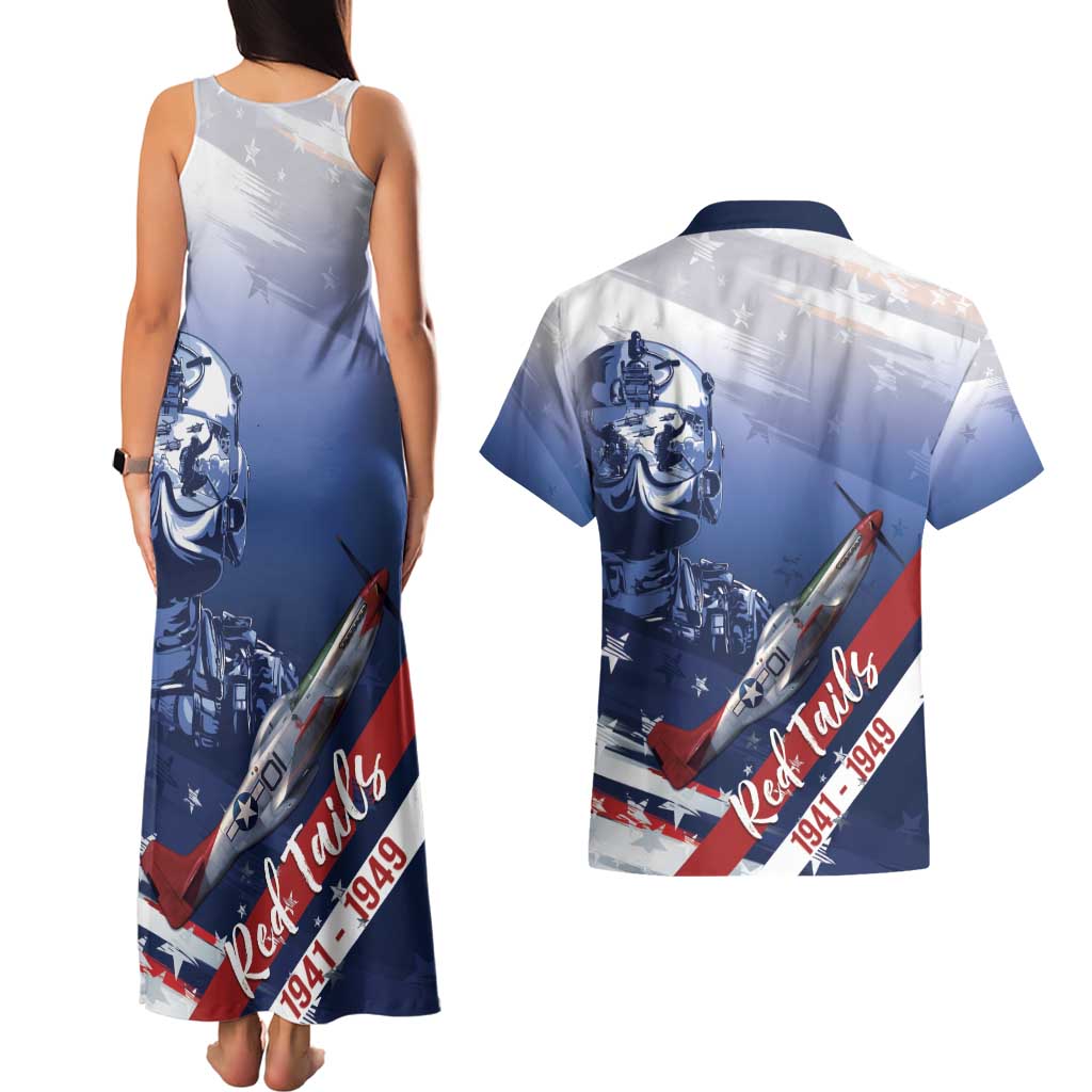 Tuskegee Airmen Red Tails Couples Matching Tank Maxi Dress and Hawaiian Shirt Straighten Up and Fly Right - Blue White - Wonder Print Shop