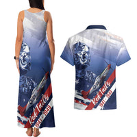 Tuskegee Airmen Red Tails Couples Matching Tank Maxi Dress and Hawaiian Shirt Straighten Up and Fly Right - Blue White - Wonder Print Shop