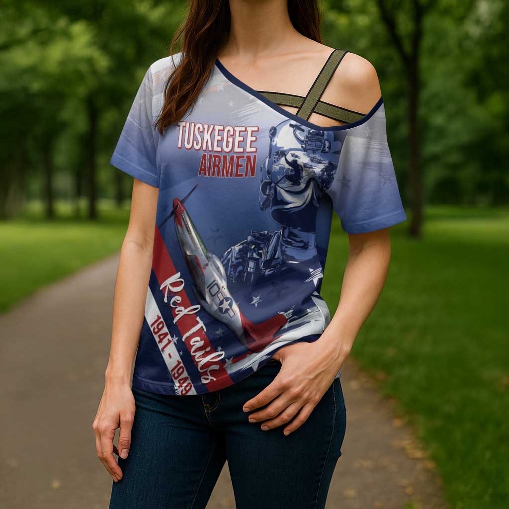 Tuskegee Airmen Red Tails Cross Shoulder Shirt Straighten Up and Fly Right - Blue White - Wonder Print Shop