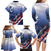 Tuskegee Airmen Red Tails Family Matching Long Sleeve Bodycon Dress and Hawaiian Shirt Straighten Up and Fly Right - Blue White - Wonder Print Shop