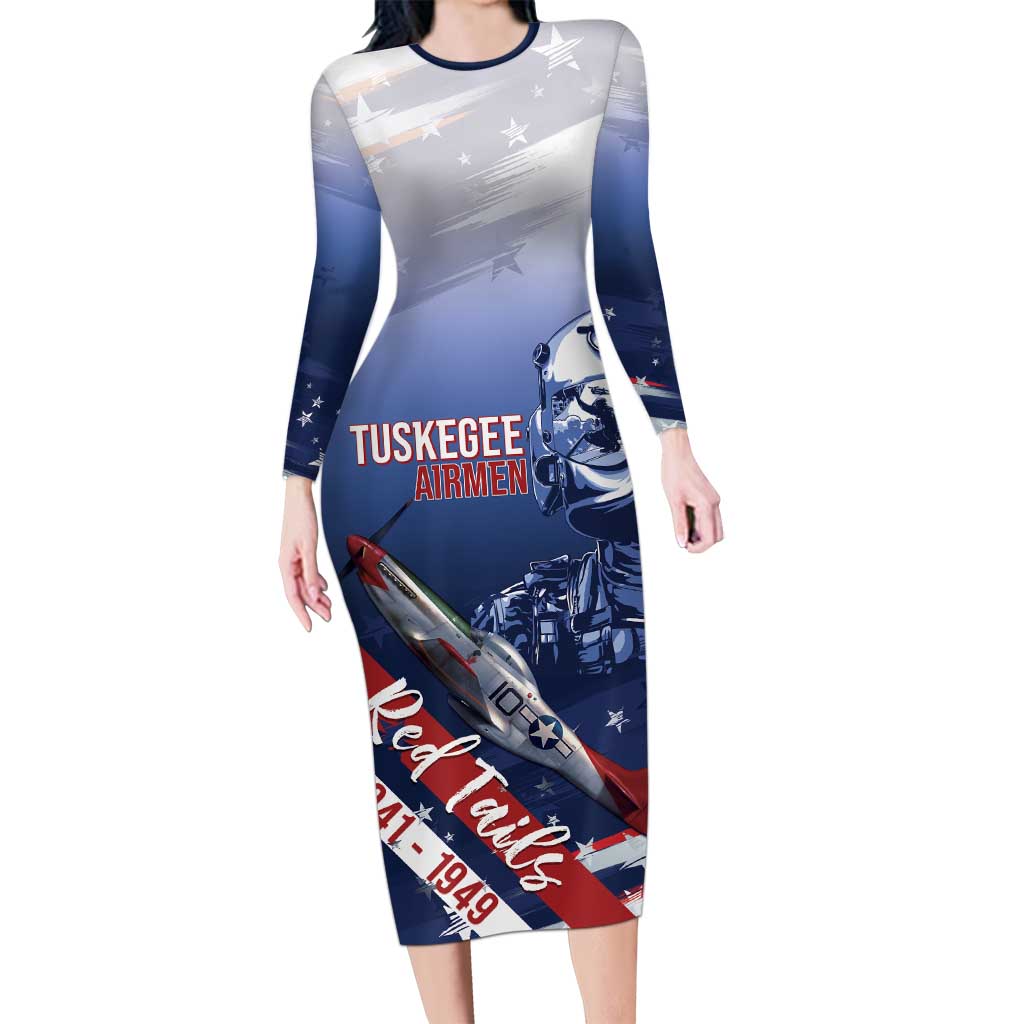 Tuskegee Airmen Red Tails Family Matching Long Sleeve Bodycon Dress and Hawaiian Shirt Straighten Up and Fly Right - Blue White - Wonder Print Shop