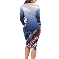 Tuskegee Airmen Red Tails Family Matching Long Sleeve Bodycon Dress and Hawaiian Shirt Straighten Up and Fly Right - Blue White - Wonder Print Shop