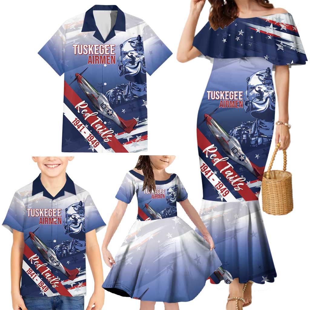 Tuskegee Airmen Red Tails Family Matching Mermaid Dress and Hawaiian Shirt Straighten Up and Fly Right - Blue White - Wonder Print Shop