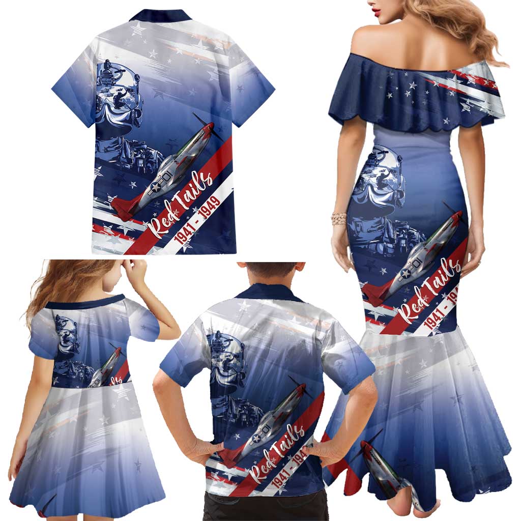 Tuskegee Airmen Red Tails Family Matching Mermaid Dress and Hawaiian Shirt Straighten Up and Fly Right - Blue White - Wonder Print Shop