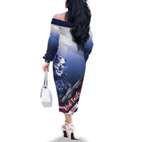 Tuskegee Airmen Red Tails Family Matching Off The Shoulder Long Sleeve Dress and Hawaiian Shirt Straighten Up and Fly Right - Blue White - Wonder Print Shop