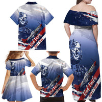 Tuskegee Airmen Red Tails Family Matching Off Shoulder Maxi Dress and Hawaiian Shirt Straighten Up and Fly Right - Blue White - Wonder Print Shop