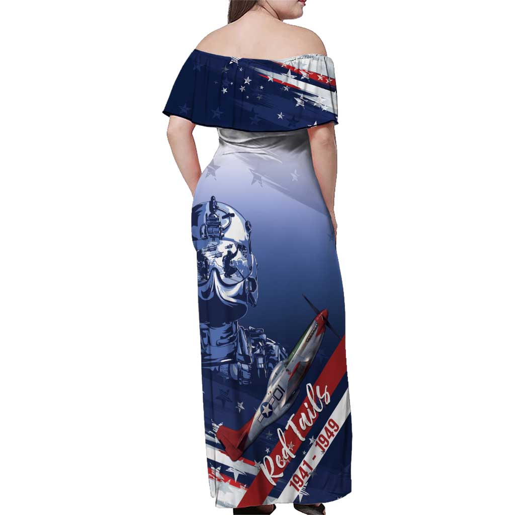Tuskegee Airmen Red Tails Family Matching Off Shoulder Maxi Dress and Hawaiian Shirt Straighten Up and Fly Right - Blue White - Wonder Print Shop