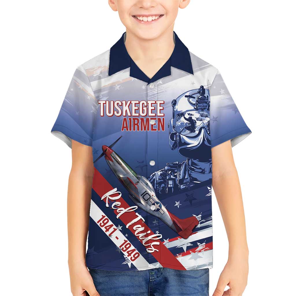 Tuskegee Airmen Red Tails Family Matching Off Shoulder Short Dress and Hawaiian Shirt Straighten Up and Fly Right - Blue White - Wonder Print Shop