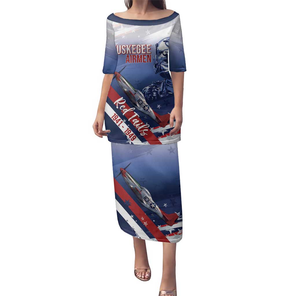 Tuskegee Airmen Red Tails Family Matching Puletasi and Hawaiian Shirt Straighten Up and Fly Right - Blue White - Wonder Print Shop