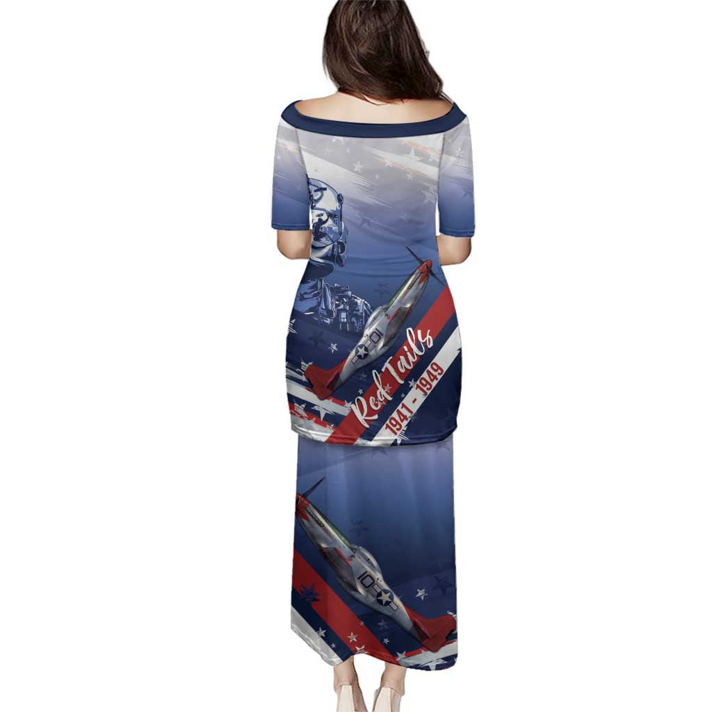 Tuskegee Airmen Red Tails Family Matching Puletasi and Hawaiian Shirt Straighten Up and Fly Right - Blue White - Wonder Print Shop