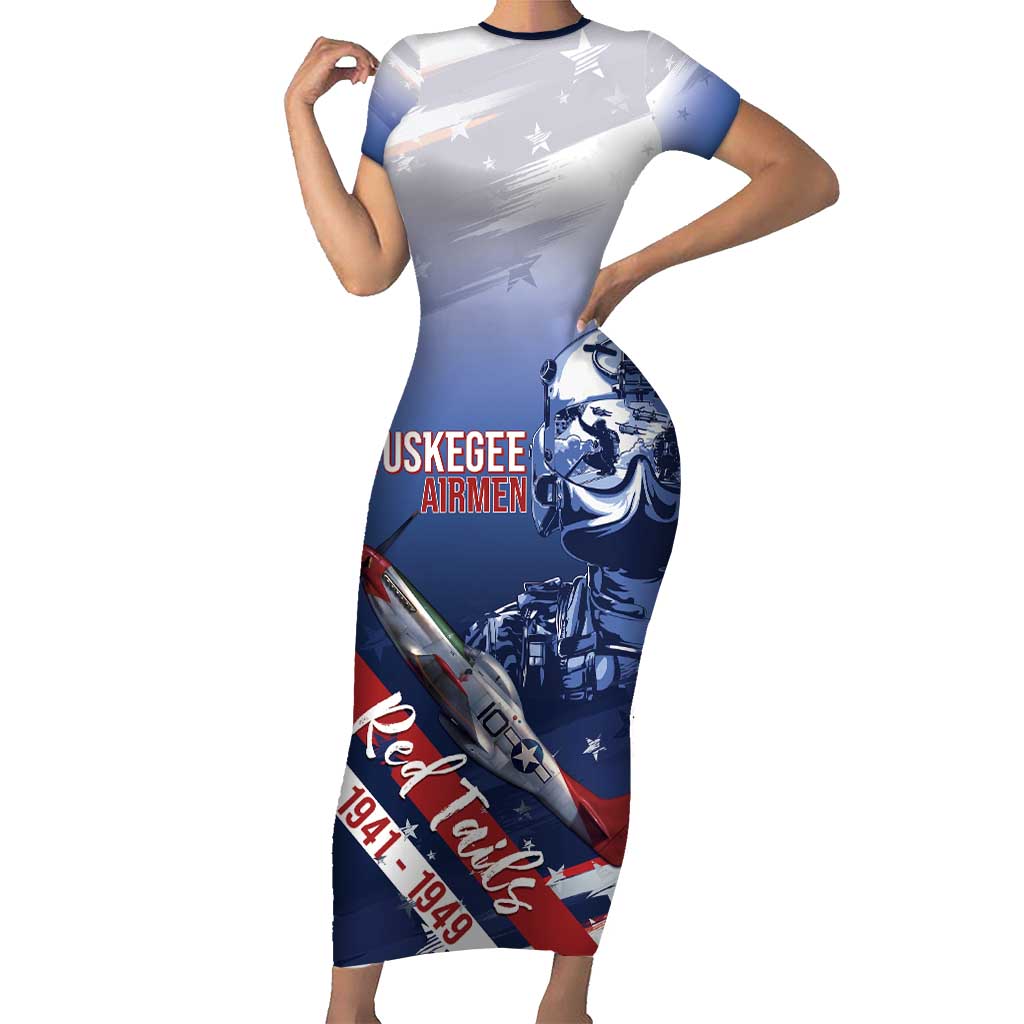 Tuskegee Airmen Red Tails Family Matching Short Sleeve Bodycon Dress and Hawaiian Shirt Straighten Up and Fly Right - Blue White - Wonder Print Shop