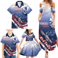 Tuskegee Airmen Red Tails Family Matching Summer Maxi Dress and Hawaiian Shirt Straighten Up and Fly Right - Blue White - Wonder Print Shop