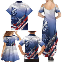 Tuskegee Airmen Red Tails Family Matching Summer Maxi Dress and Hawaiian Shirt Straighten Up and Fly Right - Blue White - Wonder Print Shop