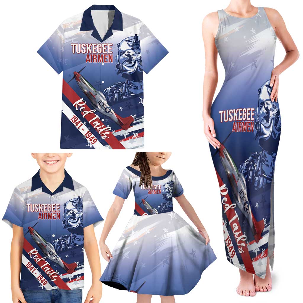 Tuskegee Airmen Red Tails Family Matching Tank Maxi Dress and Hawaiian Shirt Straighten Up and Fly Right - Blue White - Wonder Print Shop