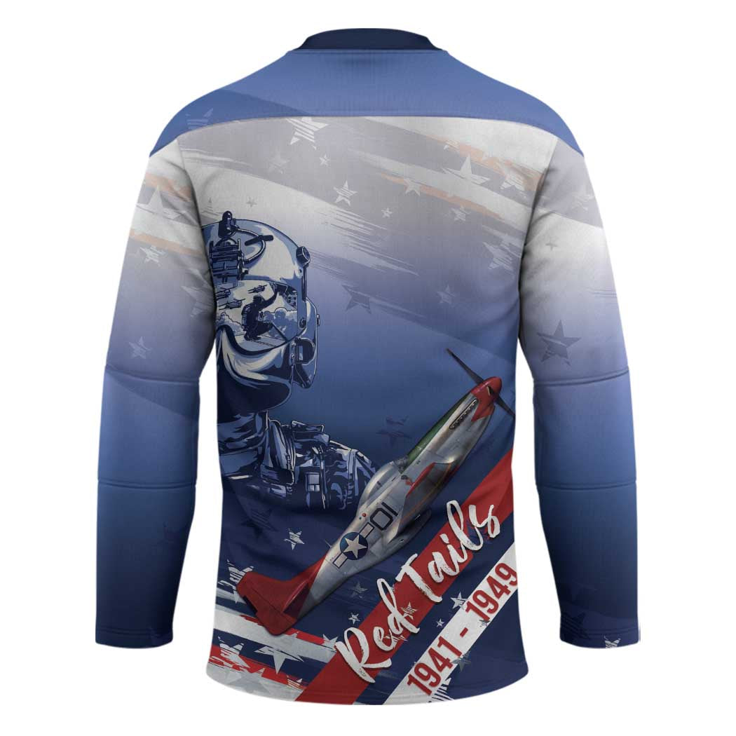 Tuskegee Airmen Red Tails Hockey Jersey Straighten Up and Fly Right - Blue White - Wonder Print Shop