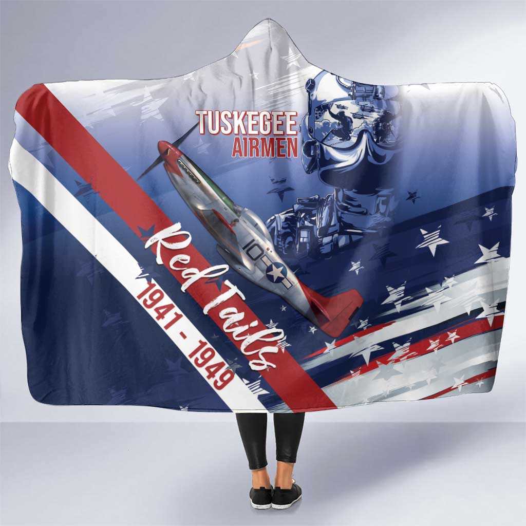 Tuskegee Airmen Red Tails Hooded Blanket Straighten Up and Fly Right - Blue White - Wonder Print Shop