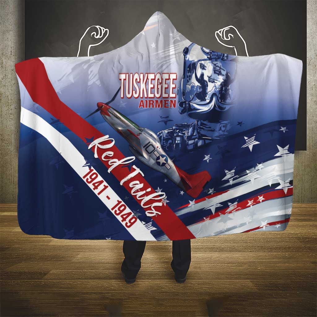 Tuskegee Airmen Red Tails Hooded Blanket Straighten Up and Fly Right - Blue White - Wonder Print Shop