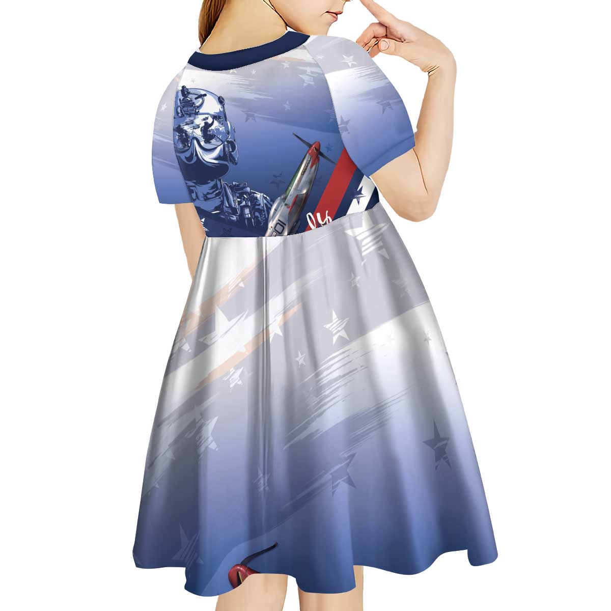 Tuskegee Airmen Red Tails Kid Short Sleeve Dress Straighten Up and Fly Right - Blue White - Wonder Print Shop