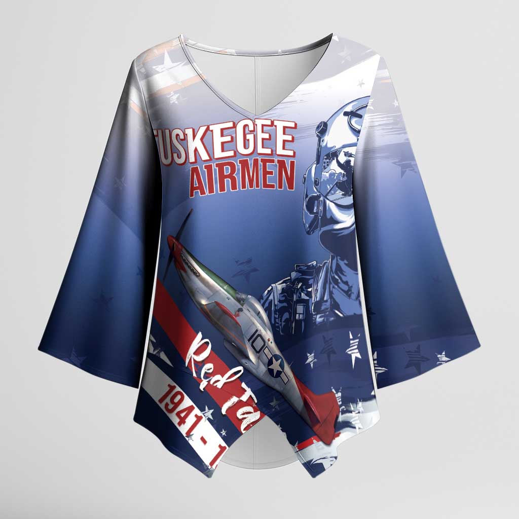 Tuskegee Airmen Red Tails Kimono Sleeve Blouse Straighten Up and Fly Right - Blue White - Wonder Print Shop