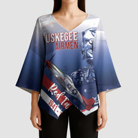 Tuskegee Airmen Red Tails Kimono Sleeve Blouse Straighten Up and Fly Right - Blue White - Wonder Print Shop