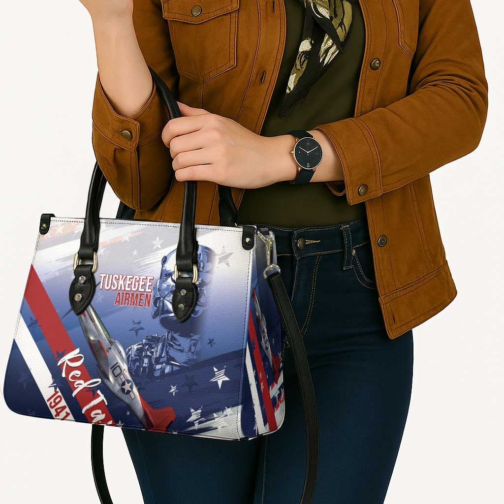 Tuskegee Airmen Red Tails Leather Bag Straighten Up and Fly Right - Blue White - Wonder Print Shop