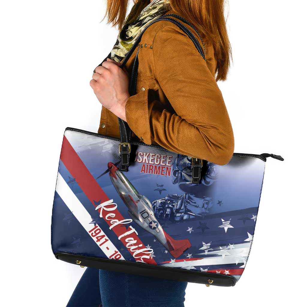 Tuskegee Airmen Red Tails Leather Tote Bag Straighten Up and Fly Right - Blue White - Wonder Print Shop