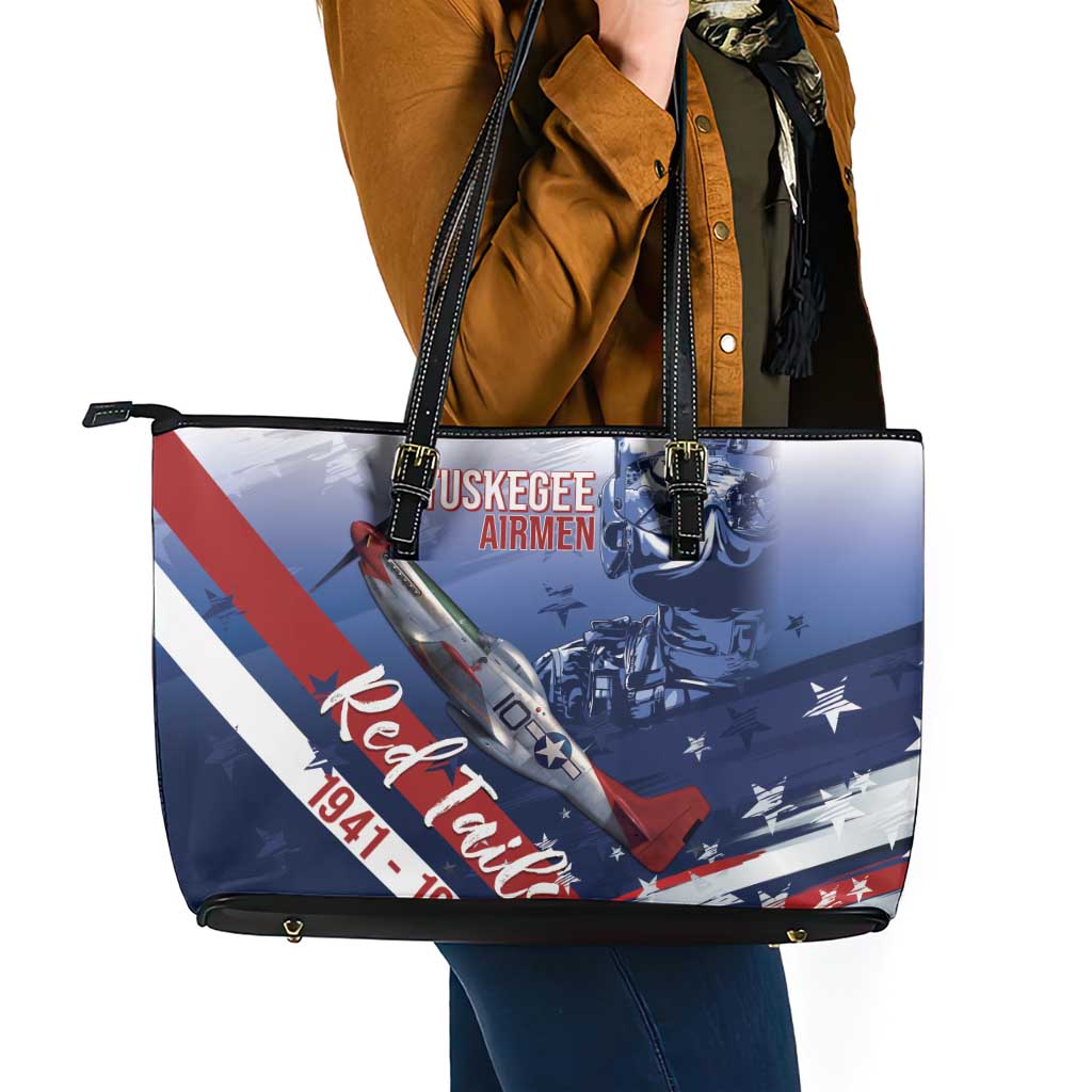 Tuskegee Airmen Red Tails Leather Tote Bag Straighten Up and Fly Right - Blue White - Wonder Print Shop
