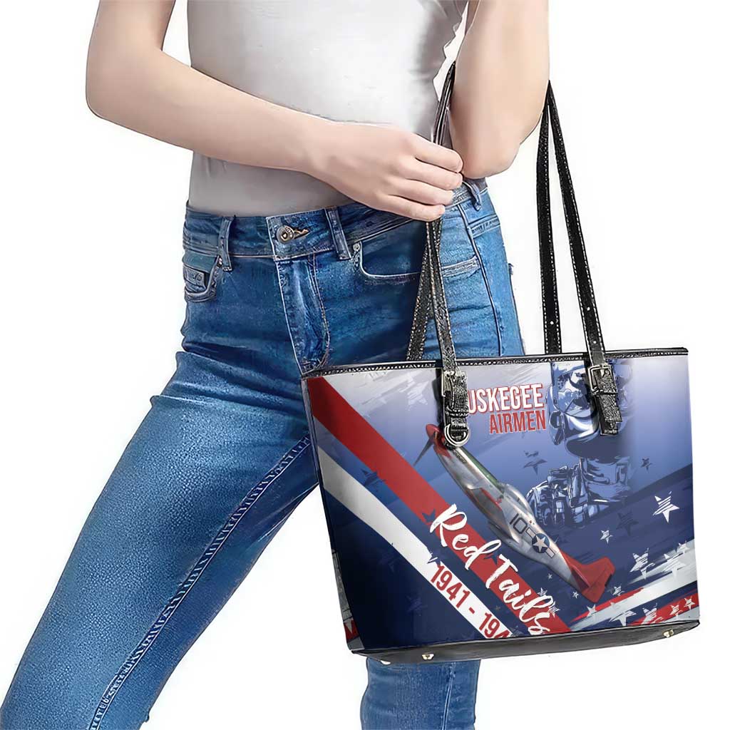 Tuskegee Airmen Red Tails Leather Tote Bag Straighten Up and Fly Right - Blue White - Wonder Print Shop