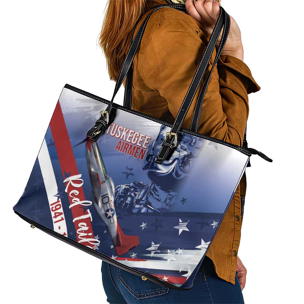 Tuskegee Airmen Red Tails Leather Tote Bag Straighten Up and Fly Right - Blue White - Wonder Print Shop