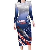 Tuskegee Airmen Red Tails Long Sleeve Bodycon Dress Straighten Up and Fly Right - Blue White - Wonder Print Shop