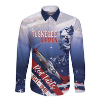 Tuskegee Airmen Red Tails Long Sleeve Button Shirt Straighten Up and Fly Right - Blue White - Wonder Print Shop