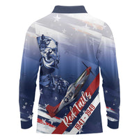 Tuskegee Airmen Red Tails Long Sleeve Polo Shirt Straighten Up and Fly Right - Blue White - Wonder Print Shop