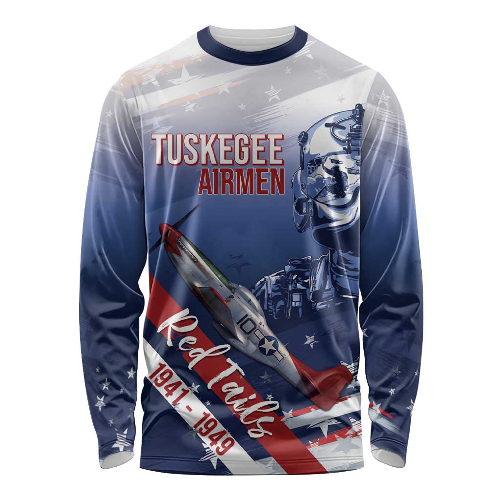 Tuskegee Airmen Red Tails Long Sleeve Shirt Straighten Up and Fly Right - Blue White - Wonder Print Shop