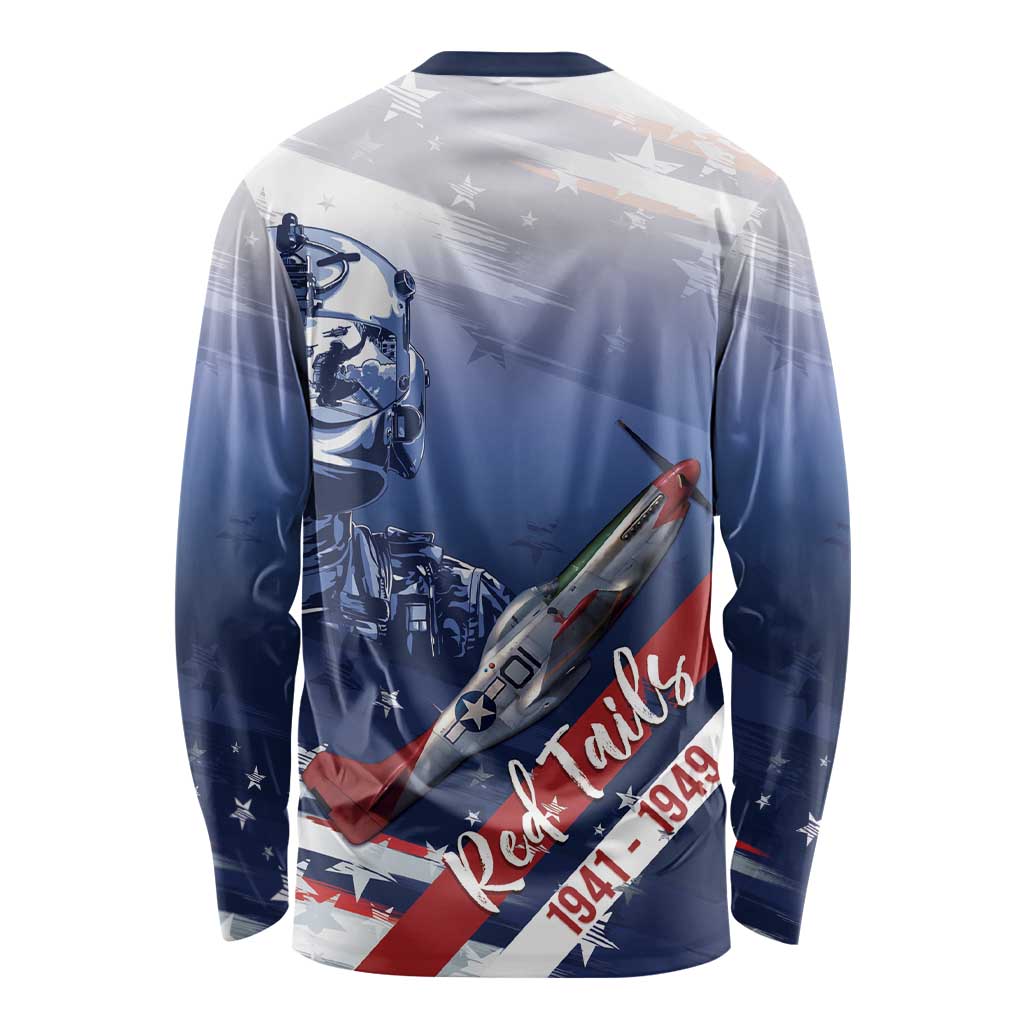 Tuskegee Airmen Red Tails Long Sleeve Shirt Straighten Up and Fly Right - Blue White - Wonder Print Shop